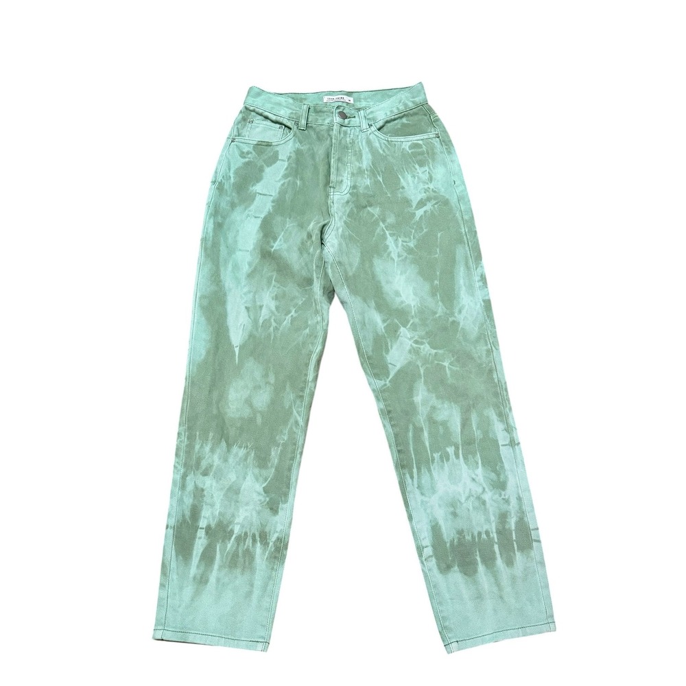 12th Tribe Size Medium Green Tie-Dyed High Waisted Button-Fly Tapered Leg Jeans